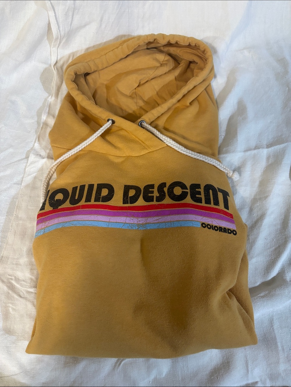 Womens Mustard Yellow Liquid Descent Rafting Co. Super Soft Hoodie - Size S